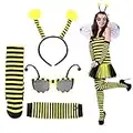 Bee Costume Accessories Kit 4PCS Bee Antenna Headband with Bee Sun Glasses Black Yellow Striped Knee High Stocking and Long Gloves for Halloween Birthday Christmas Bee Party Cosplay