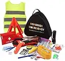 Sailnovo Kit di Emergenza per Auto Kit di Primo Soccorso, Custodia da Trasporto con Triangolo, Torcia, Martello di Sicurezza, Giubbotti di Avvertimento e così Via (76 in 1)