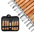 Wood Carving Tools, 12PCS Professional Wood Carving Tools Set with Grindstones, Professional Carbon Steel Whittling Knife for Wood, Fruit, Vegetable Carving, Sculpture and Wax