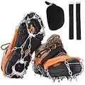 DAFENP Crampones Ligeros 19 Dientes Tacos con Cadena de Dcero Inoxidable Antideslizante Crampones Nieve Hielo para Zapatos Invierno Montañismo Escalada Alpinismo Cámping Acampada (XL, Naranja)