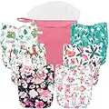 wegreeco Washable Reusable Baby Cloth Pocket Diapers 6 Pack + 6 Bamboo Inserts (with 1 Wet Bag, Flower)