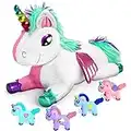 MindSprout Unicorn Mommy Stuffed with 4 Babies Inside her Tummy, for Girls 3 4 5 6 7 8 Years Old, Best Birthday Gifts, Animals Toy