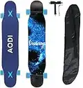 AODI 46 inch Freeride Longboard Skateboard - Complete Cruiser Skateboards Canadian Maple Double Kick Concave Dance Board with LED Wheels for Cruising, Carving, Downhills