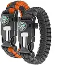 Ember Rock - Braccialetto di sopravvivenza in paracord, confezione da 2 braccialetti con bussola, camino, fischietto e corda per paracadute