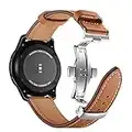 AISPORTS Compatible for 22mm Samsung Gear S3 Band Leather Women Men Smart Watch Wrist Band Metal Butterfly Buckle Bracelet Wristband for Samsung Galaxy Watch 46mm/Gear S3 Frontier/Classic, Brown