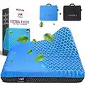 Gel Seat Cushion for Long Sitting, Sciatica & Tailbone Pain Relief - Extra 28% Thicker Egg Sitting Pad for Wheelchair Cushion, Car Seat, Office Chair Cushion for Pressure Sores - 2 Non-Slip Covers