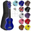 Mad About SU8-BL Soprano Ukulele with FREE Gig Bag, Pick, and Spare Strings – Great for Schools and Beginners, Now With Carbon Black Strings for Improved Tuning - Blue