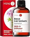 H’ana Aceite Esencial de Geranio Rosa para la Piel - Aceite de Geranio de Grado Terapéutico 100% Puro y Natural para Difusor - Aceite Esencial de Geranio Rosa Orgánico para Aromaterapia (30 ml)