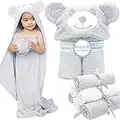 7 Pack Premium Hooded Baby Towel and Washcloths Set - Organic Bamboo Baby Bath Towel for Boy or Girl - Cute Hood with Ears - Large Size for Kids - Newborn Infant Toddler - Best Shower Gift - Grey Bear Bundle