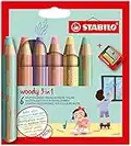 Buntstift, Wasserfarbe & Wachsmalkreide - STABILO woody 3 in 1 - 6er Pack mit Spitzer - mit 6 verschiedenen Pastellfarben