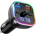 Bluetooth FM Transmitter for Car, Bluetooth 5.0 Car Radio Audio Adapter with QC3.0 Quick Charge & 6 RGB Colorful Light, MP3 Player Car Charger Support Hands-free Calling, USB Drive, TF Card, Black