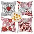 DakTou Fundas de Cojín Flores Abstractas 40x40 cm Gris y Rojo Margarita Moderna Funda de Almohada de Primavera para Muebles de Patio Jardín Fundas de Almohada de Flores Impermeables