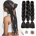 Showjarlly Treccie Africane Extension 24",Nero naturale Kanekalon Treccia Capelli, Ombre Jumbo Treccia Capelli Fibra treccia di scatola, Per Crochet Twist Intrecciare I Capelli (Nero naturale)