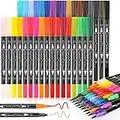 Soucolor Art Brush Markers Pens for Adult Coloring Books, 34 Colors Numbered Dual Tip (Brush and Fine Point) Art Marker Pen for Kids Note taking Planner Hand Lettering Calligraphy Drawing Journaling