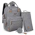 Dikaslon Changing Bag Backpack, Large Nappy Back Pack Multifunction Baby Bags with Portable Changing Mat, Pacifier Holder, and Stroller Straps, for Mom and Dad (Grey)