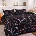 Holawakaka Set di biancheria da letto multicolore in marmo metallizzato con stampa a fogli mobili (multicolore, regina)