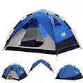 Pop Up Tents for Camping 3-4 Person Automatic Setup - AYAMAYA 2 in 1 Design Double Layer Waterproof Instant Popup Tent 2 Doors Quick Easy Set Up Family Tent Shelter Outdoor Gifts Blue