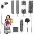 DEEHYO Microfiber Duster, 9PCS Extendable Feather Duster (Stainless Steel) 30 to 100 Inches, Reusable Bendable Dusters, Washable Dusters for Cleaning Ceiling Fan, High Ceiling, Blinds, Furniture, Cars