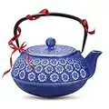 Resveralife Japanese Cast Iron Teapot with Infuser - Large Cast Iron Tea Kettle Maintains Temperature - Non Toxic Tea Kettle - Vintage Lilac Blossom Teapot - Gift for Tea Aficionados