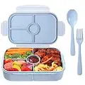 Jeopace Bento Box - Contenedores de almuerzo para niños con 4 compartimentos, caja de almuerzo Bento para niños, apto para microondas (cubiertos incluidos, azul claro)