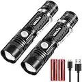 wowlite LED Torch, Powerful Torches Led Super Bright, Torches Battery Powered, USB Rechargeable Flashlight, 4 Light Modes, Zoomable, Small Flash Light for Camping Emergency Outdoors, 2 Pack