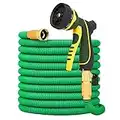 NGreen Expandable and Flexible Garden Hose - Strength Durable Fabric and 12-Layer Latex Inner Tube, Lightweight Easy Storage Kink Free Water Hose, Leakproof Solid Brass Fittings with Nozzle (25 FT, Green)