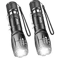 LED Flashlight, Ultra Bright XML T6 Handheld Flashlights - High Lumen, Zoomable, 5 Modes, Water-Resistant - Perfect for Camping Biking Home Emergency or Gift-Giving（2 Pack）