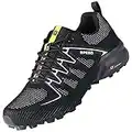 VLOOKST Mens Trail Running Shoes Lightweight Running Shoes Outdoor Climbing Shoes Low Rise Trainers Walking Shoes Breathable Hiking Trekking Shoes Black White 7.5UK