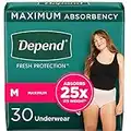 Depend Fresh Protection Adult Incontinence Underwear for Women (Formerly Depend Fit-Flex), Disposable, Maximum, Medium, Blush, 30 Count