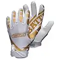 Battle Ultra-Stick Football Gloves – Ultra-Tack Sticky Palm Receivers Gloves – Pro-Style Receiver Gloves, Adult, Adult Large, Gold/White