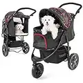 TOGfit Pet Roadster - Lujoso carrito para perros y mascotas hasta 32 kg, Ruedas grandes, altura regulable, incl. colchón, pequeño y plegable, color negro con puntitos