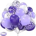 White Purple Confetti Latex Balloons, 50pcs 12 inch Helium Party Balloon with 33 Ft Purple Ribbon for Birthday, Girls Baby Shower, Wedding, Anniversary and Festival Ceremony Princess Decoration