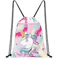 Zaino con Coulisse per Bambini con Unicorno - 34 x 45 cm Cravatta Tinta Borsa Sportiva da Palestra per Ragazze Impermeabile Spiaggia Nuoto Scuola Zaino da Viaggio con Tasca con Cerniera