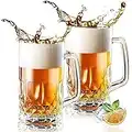 Momugs 32 Ounces Beer Stein Mugs - 2 Pack Extra Large German Style Clear Tall Beer Glasses for Men - Heavy Duty Thick Glass With Handle