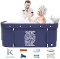 140cm Extra Large Portable Foldable Bathtub with Plastic Frame for Adult, Family SPA Soaking Tub with Cover for Small Bathroom, Thicken Multiple Layer Bathtub with Lid