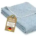 RIEMA® Bio Kuscheldecke Finn mit Oeko-TEX Zertifikat - weiche Baumwolldecke mit Fischgrätmuster – kuschelige Wolldecke aus Baumwolle Made in Germany – 140x200 cm (himmelblau)