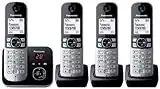 Panasonic KX-TG6824EB Quad DECT Phone - Black/Silver