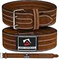 AQF Weight Lifting Nubuck Leather Powerlifting Belt Back Support – 4” Wide x 10mm Thick Double Prong Steel Roller Buckle Contoured Training Belt Suede Lining Black & Brown (Brown, Medium 28" to 32")