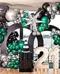 Emerald Green Silver Balloon Garland Arch Kit Double Stuffed Dark Green Black Balloons With Silver Star Balloons for Luxury Birthday Party Christmas Decorations