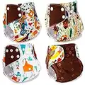 Huryfox Reusable Newborn Cloth Nappy - 4 Pack All-in-One Baby Nappies Washable Pocket Diaper for Girls and Boys (Brown)