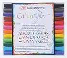 Kuretake ZIG Calligraphy Marker Pens, 12 Colors set, 2mm. & 3.5mm Dual Tip Markers, AP-Certified, Photo-Safe, Acid Free, Lightfast, Odourless, For Beginners, Made in Japan (Water-based dye ink)