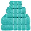 American Soft Linen Luxury 6 Piece Towel Set, 2 Bath Towels 2 Hand Towels 2 Washcloths, 100% Turkish Cotton Towels for Bathroom, Turquoise Blue Towel Sets