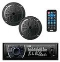 Pyle Marine Headunit Receiver Speaker Kit - In-Dash LCD Digital Stereo Built-in Bluetooth & Microphone w/AM FM Radio System 5.25’’ Waterproof Speakers (2) MP3/SD Readers & Remote Control - PLMRKT46BK