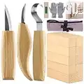 Fuyit Holz Schnitzwerkzeug Set-Beinhaltet 6 Teiliges Holz Schnitzmesser Set &10 Pcs Linde Holzblöcke für Löffel Schüssel Cup Edelstahl Schnitzwerkzeuge für Anfänger/Profis mit Schnittfeste Handschuhe