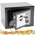 Electronic Digital Safety Box 4.6L Small Money Cash Safe Key & Password Lock Strong Steel with 2 Keys for Office Home Hotel, Wall or Floor Mounted, 17x23x17cm, Gray