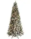 WeRChristmas Pre-Lit Slim Snow Flocked Spruce Christmas Tree with 400 Chasing Warm LED Lights, 7 feet/2.1m