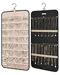 Hanging Jewelry Organizer,Travel Jewelry Roll Case for Necklaces, Earrings,Rings, Brooches and More on Closet, Wall, Door (Black)