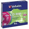 Verbatim CD-RW 700 MB, 5er Pack Slim Case bunt, CD Rohlinge beschreibbar, 52-fache Brenngeschwindigkeit mit langer Lebensdauer, leere CDs, Audio CD Rohling rewritable, CD leer