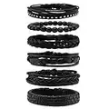 MILAKOO 6 Pcs Black Braided Leather Bracelets for Men Women Cuff Wrap Wristbands