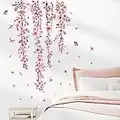 decalmile Adesivi Murali Fiore Rosa Vite Adesivi da Parete Vite Appesa Fiore e Foglie Rosa Decorazione Murale Soggiorno Camera da Letto Ufficio